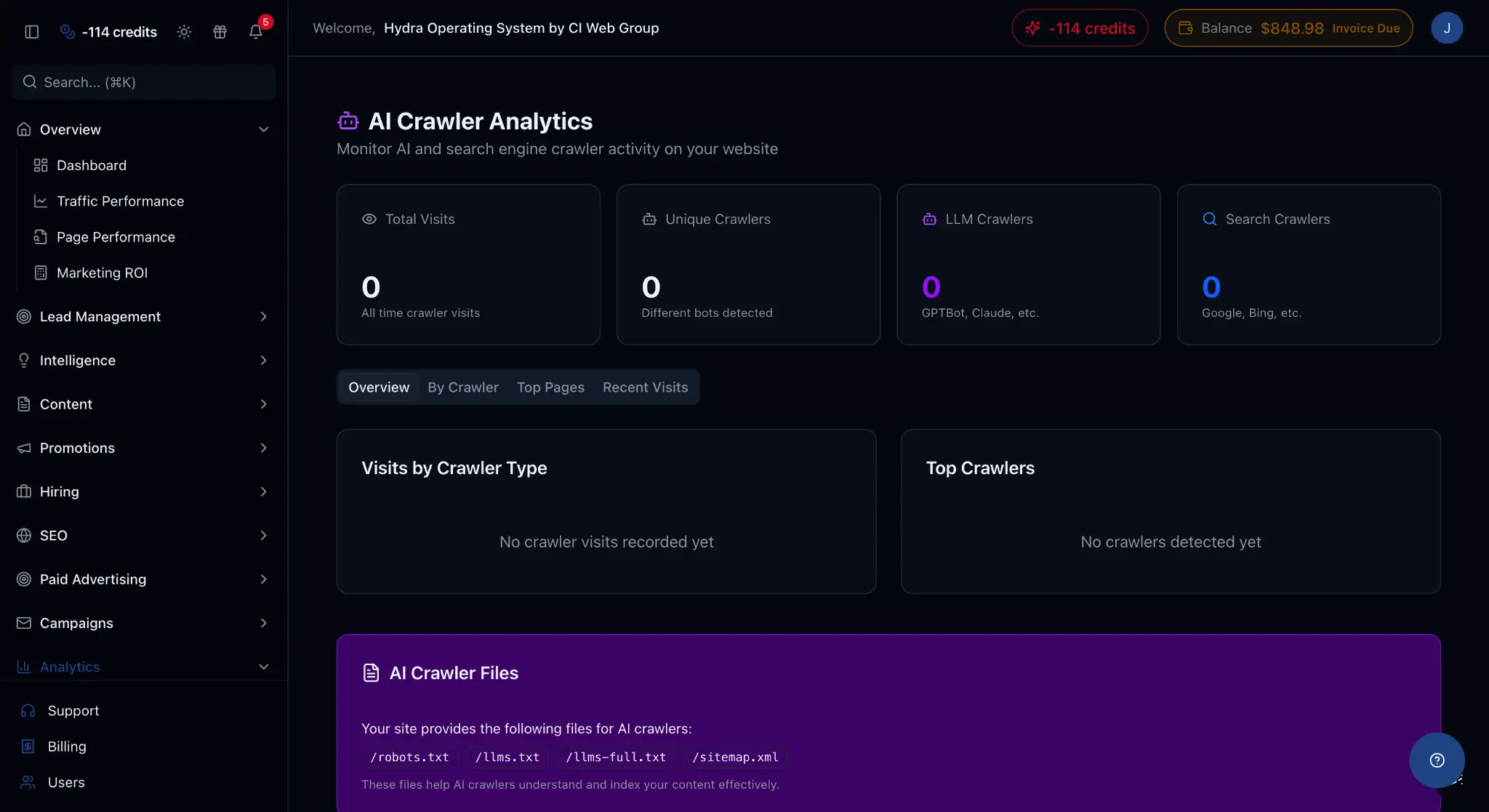 AI Crawler Analytics — discovery and readiness surface