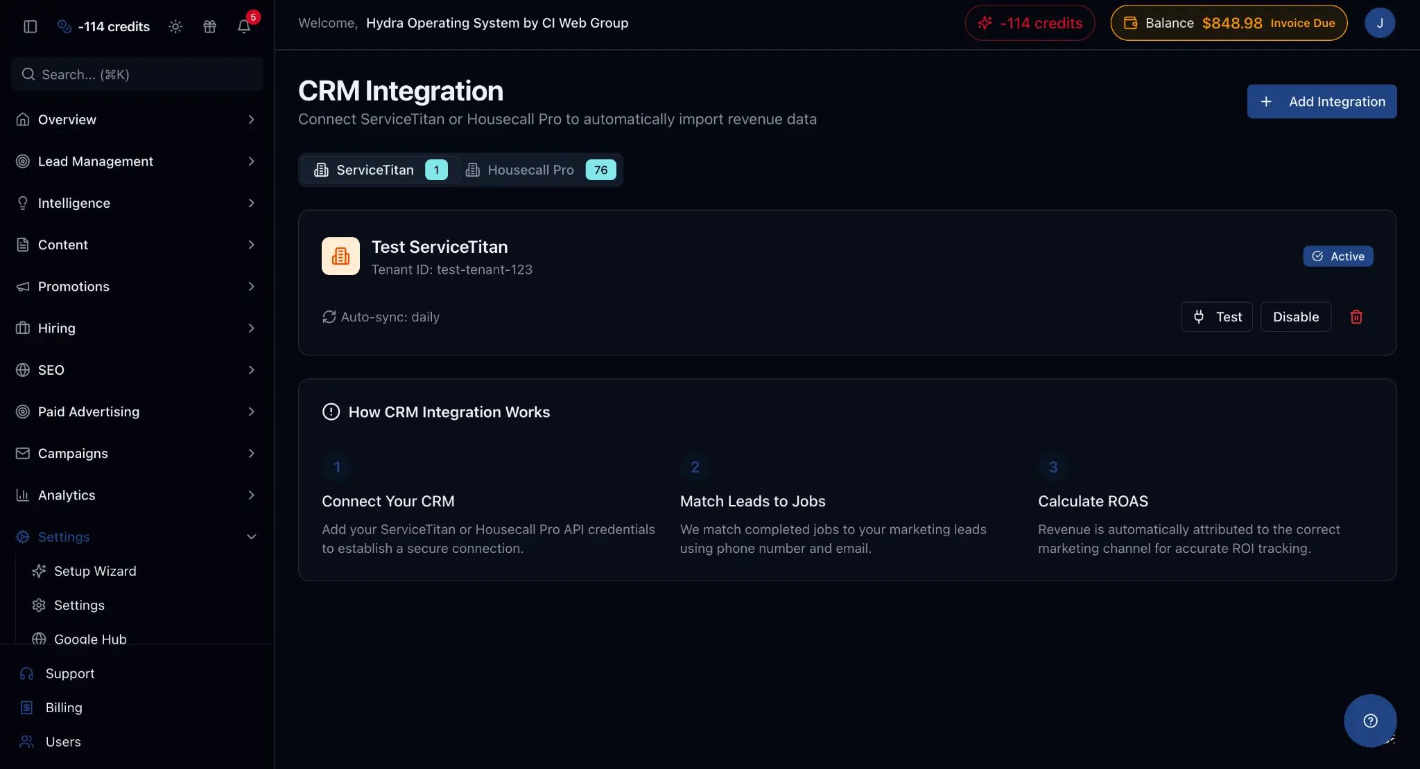 CRM Integration Dashboard