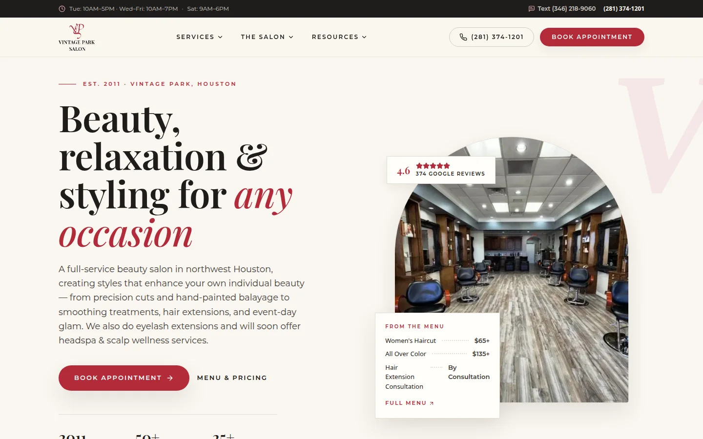 Vintage Park Salon — live Hydra OS build