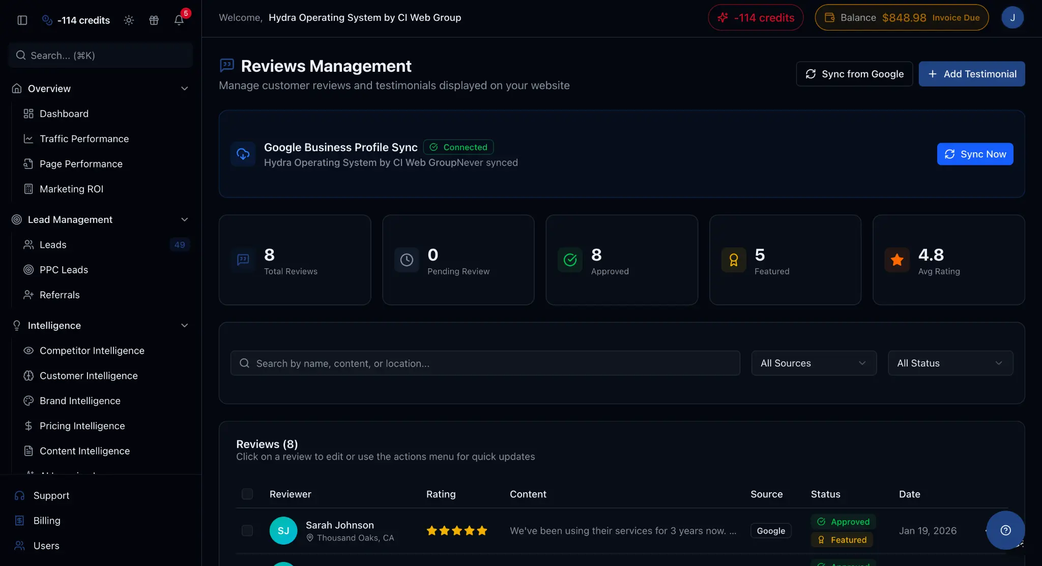 Reviews Management Dashboard
